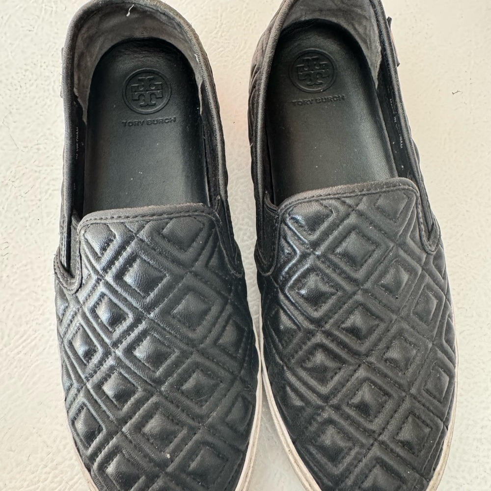 Tory Burch Black Quilted Slip-On Shoes
